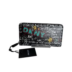 Brand New DKNY Black VELA Graffiti Lg. Zip Around Wallet Msrp$118